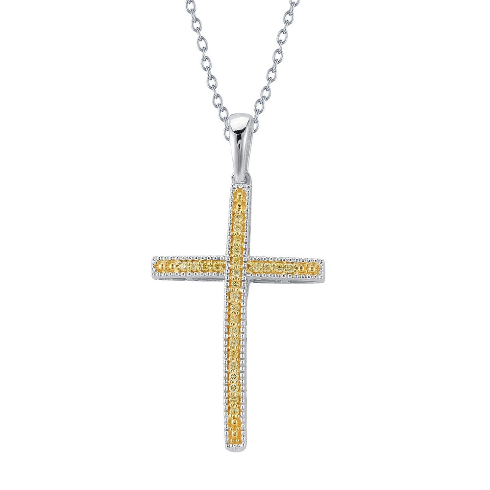 0.30CTTW Yellow Diamond Cross Pendant in Sterling Silver