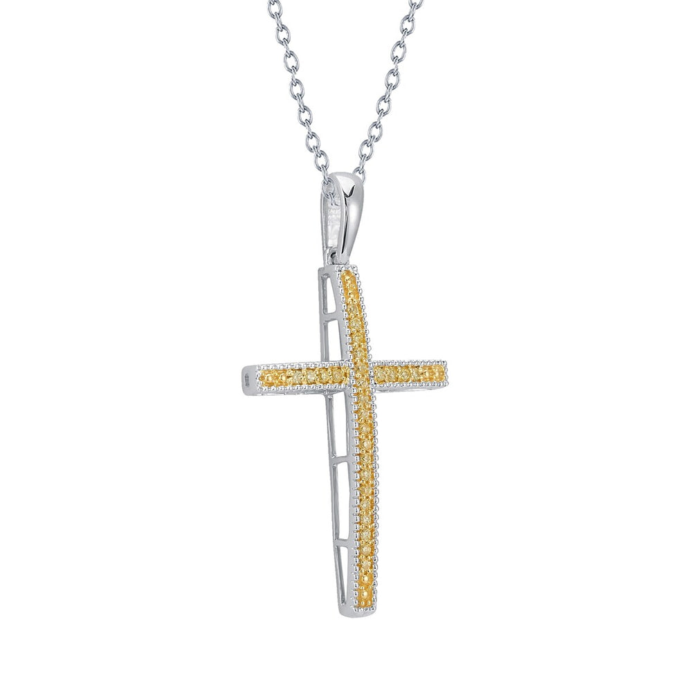 0.30CTTW Yellow Diamond Cross Pendant in Sterling Silver