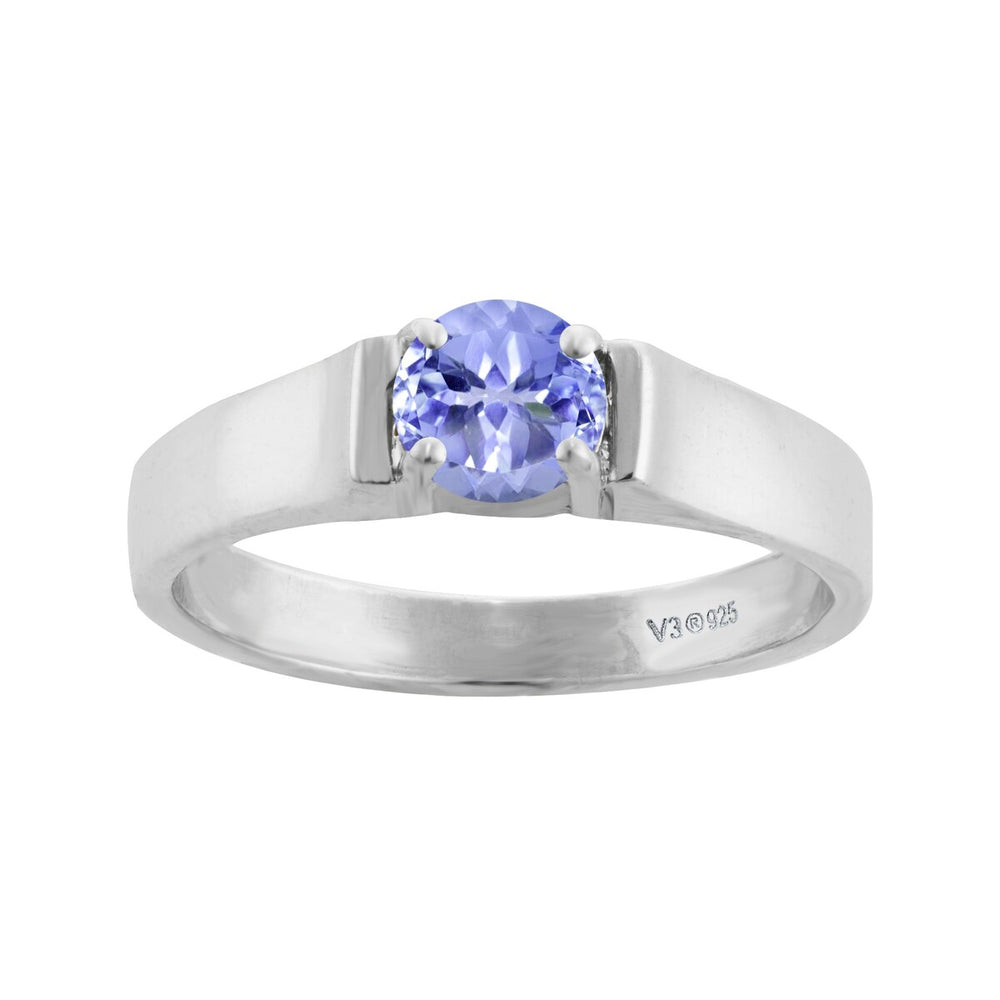 0.50CT Natural Tanzanite Sterling Silver Solitaire Ring