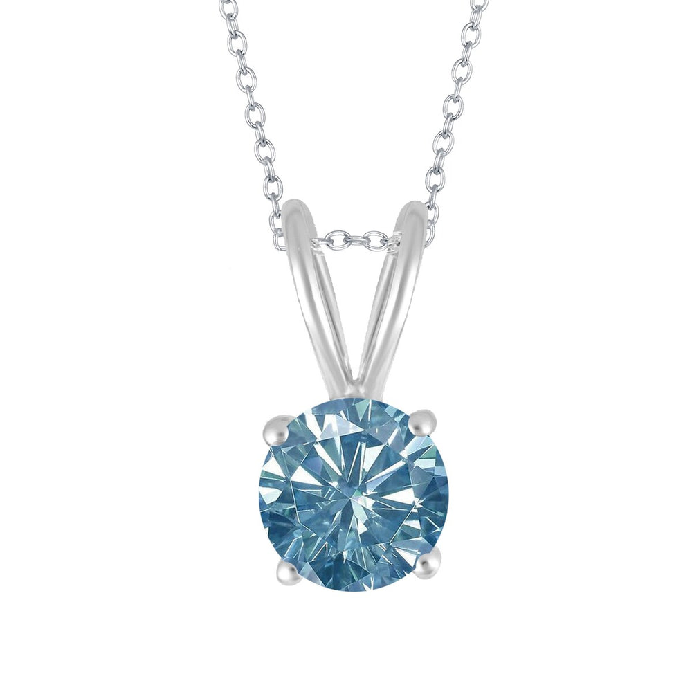 0.80CT Blue Moissanite Sterling Silver Solitaire Pendant Necklace