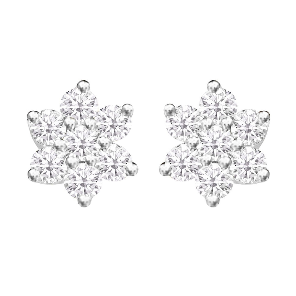 0.85Ct Natural White Diamond Flower Earrings in Sterling Silver