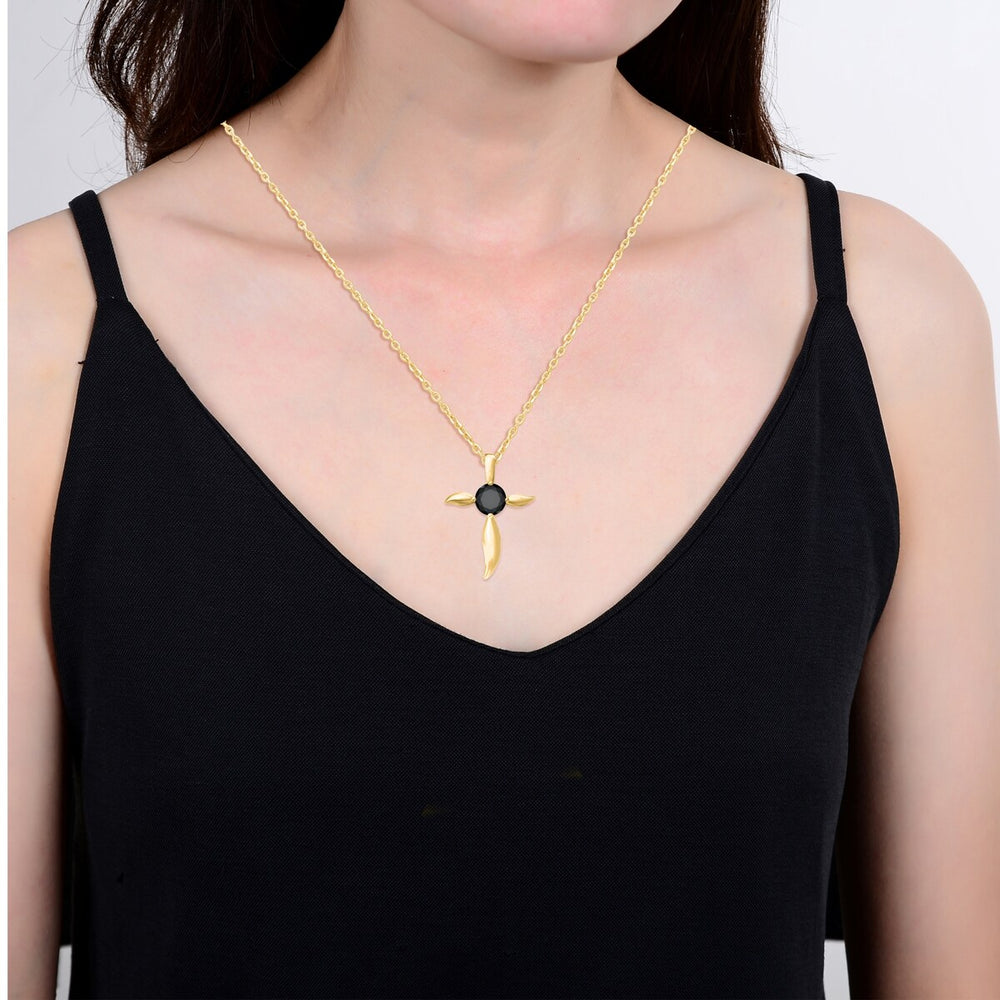 1.0CT Natural Black Diamond 18K Gold-Plated Cross Pendant Necklace