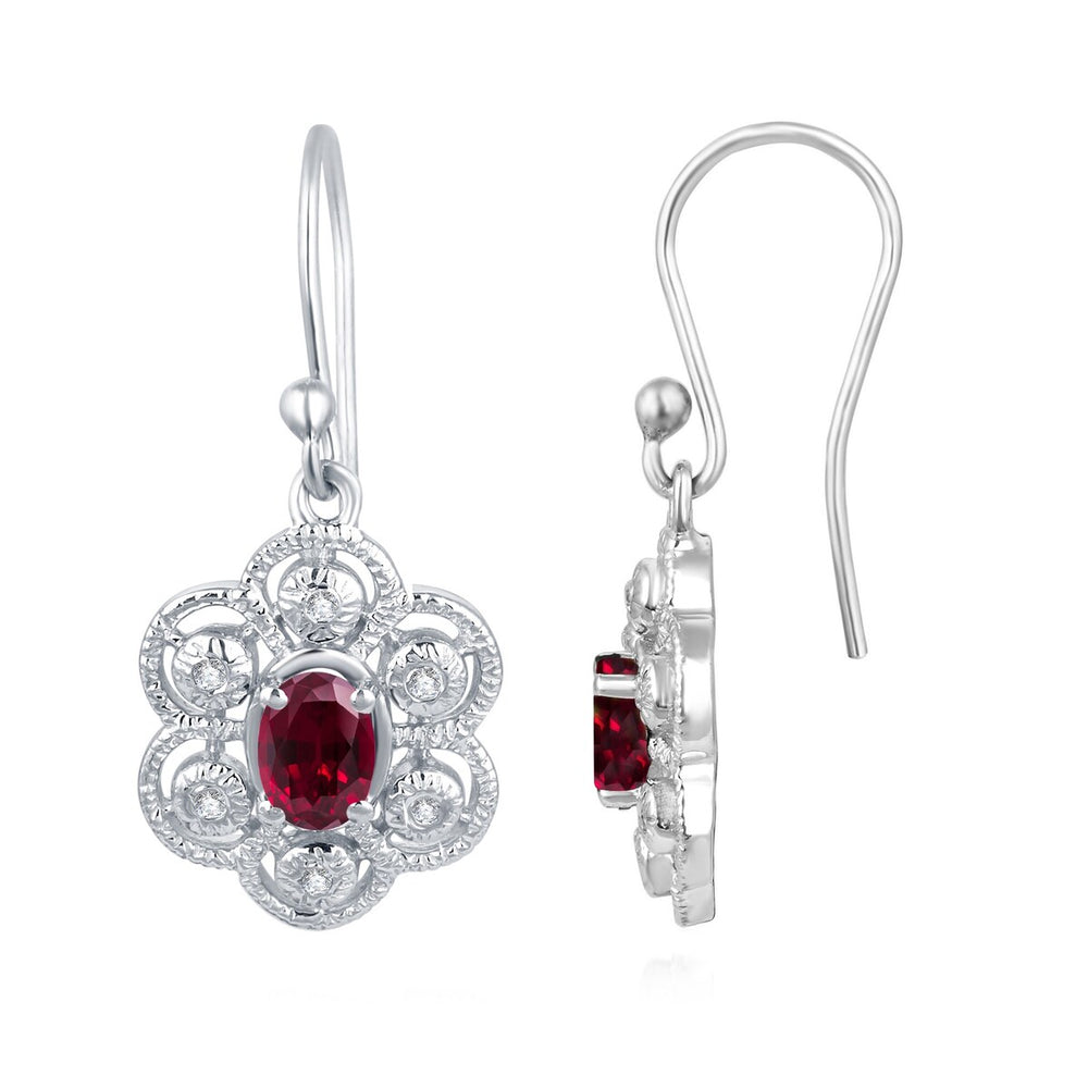 1.80Ct Ruby and White Topaz Dangling Earrings in Sterling Silver