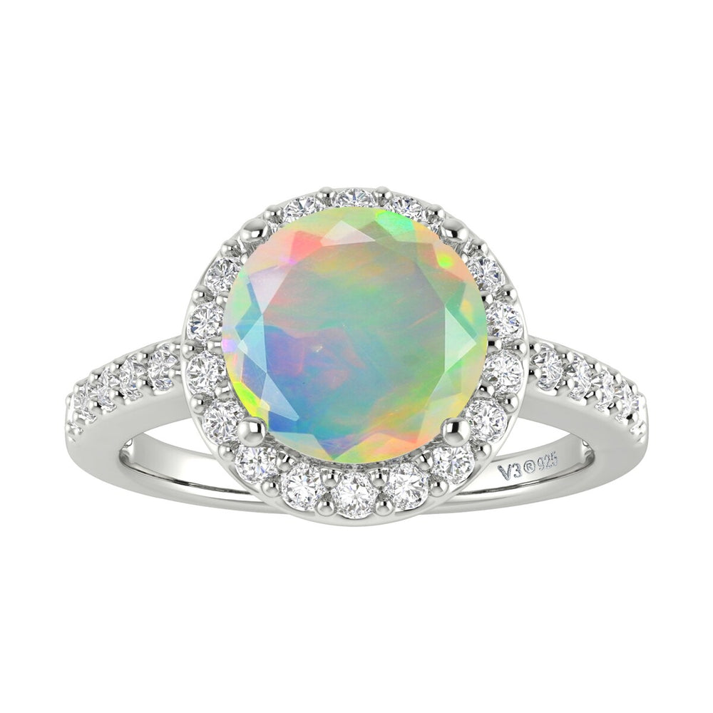 1.85Ct Ethiopian Opal and White Topaz Halo Ring in Sterling Silver