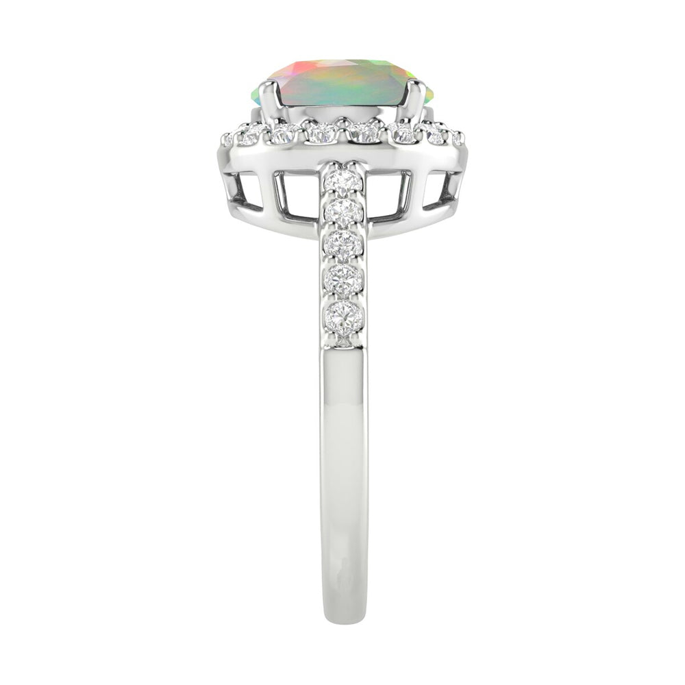 1.85Ct Ethiopian Opal and White Topaz Halo Ring in Sterling Silver