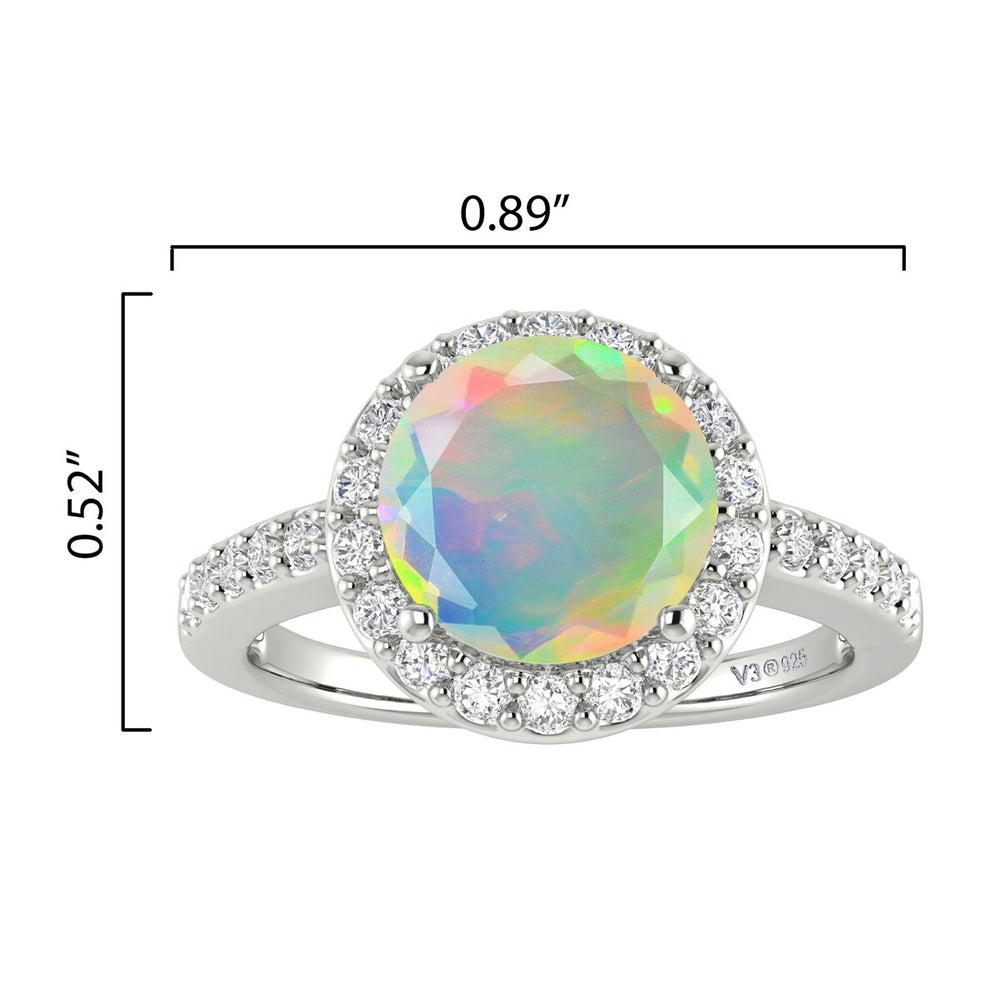 1.85Ct Ethiopian Opal and White Topaz Halo Ring in Sterling Silver