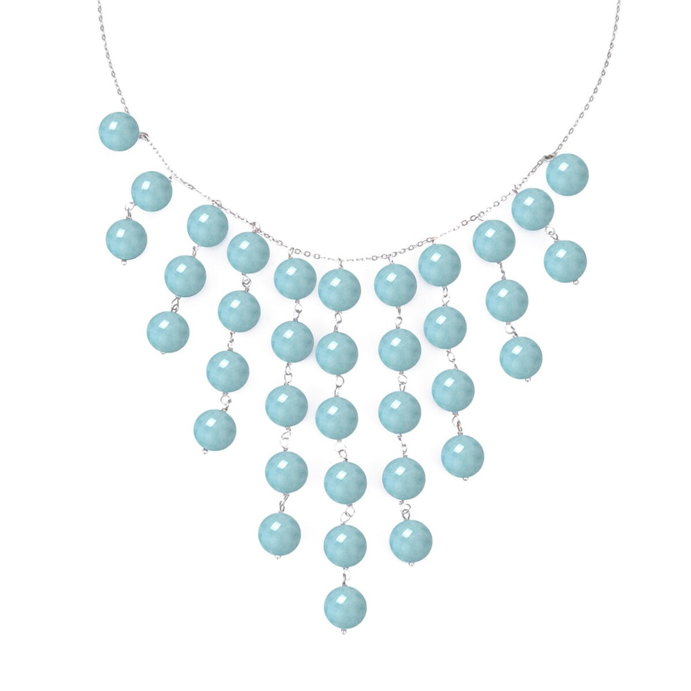 10MM Aquamarine Bead Statement Necklace in Sterling Silver