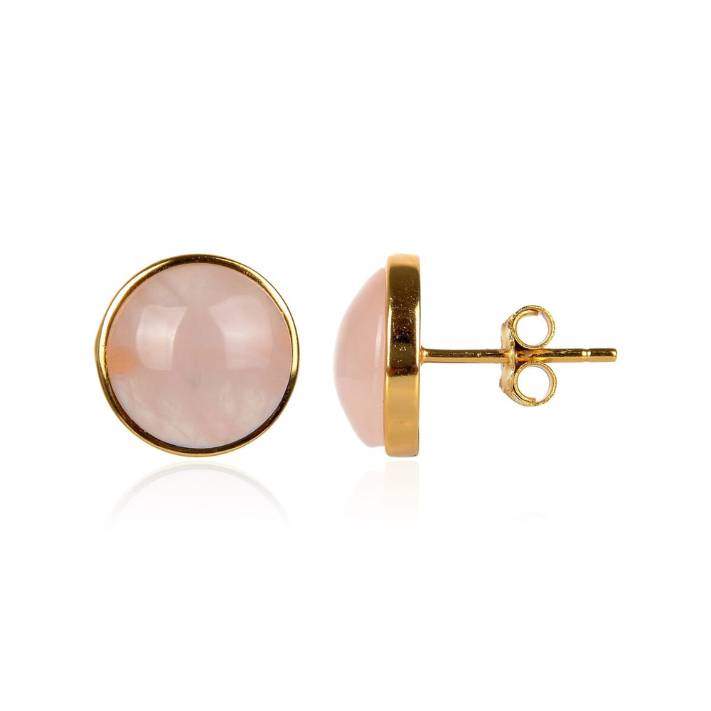 10MM Rose Quartz Stud Earrings in 18K Gold Plated Sterling Silver