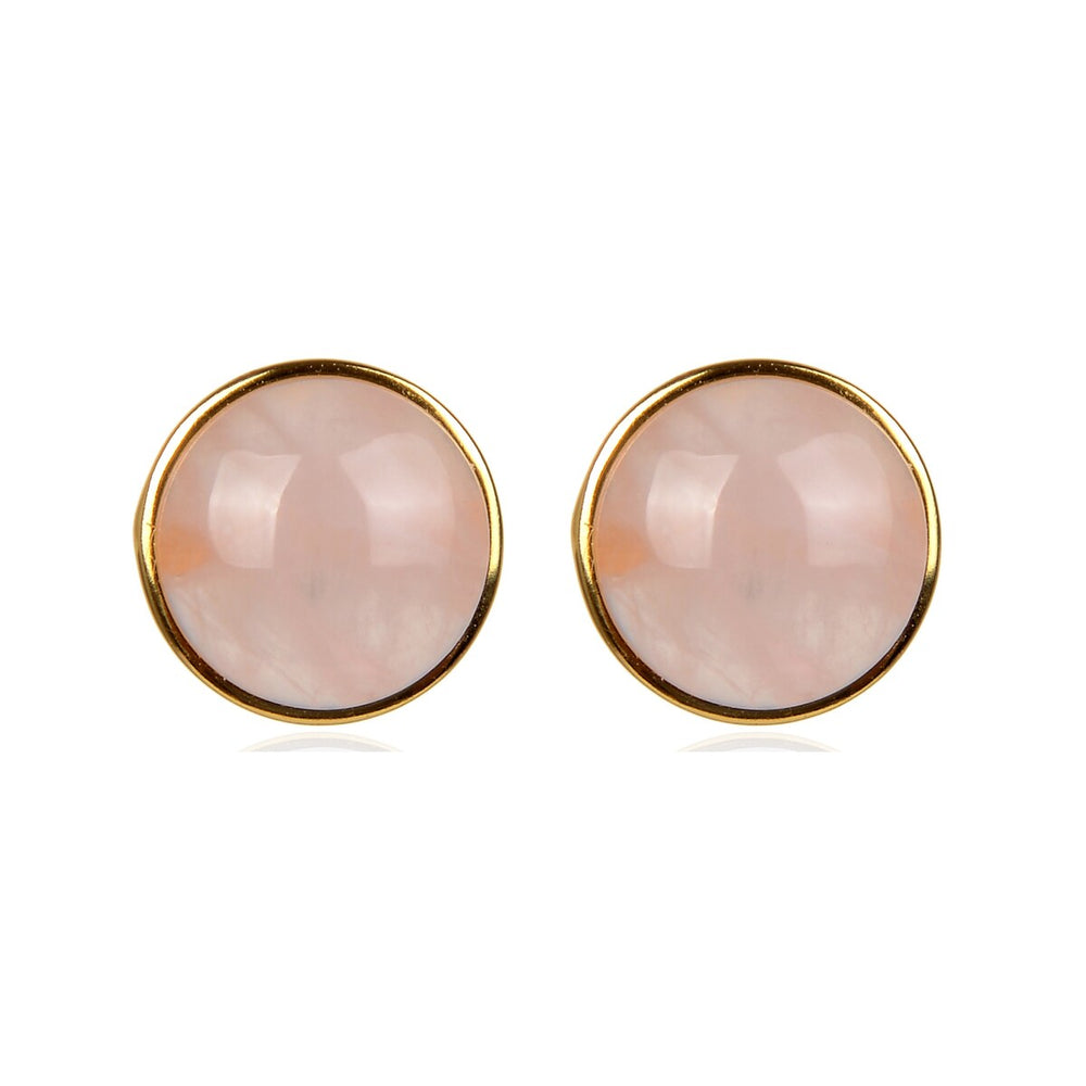 10MM Rose Quartz Stud Earrings in 18K Gold Plated Sterling Silver