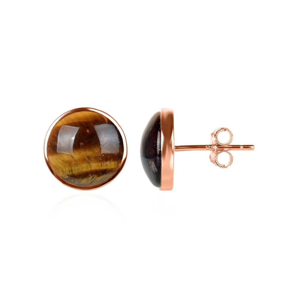 10MM Tiger Eye Stud Earrings in Sterling Silver