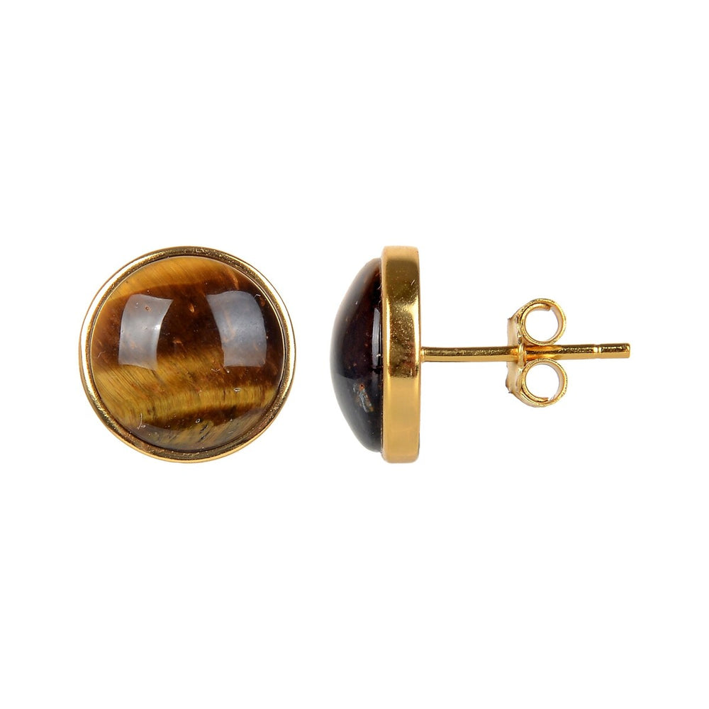 10MM Tiger Eye Stud Earrings in Sterling Silver