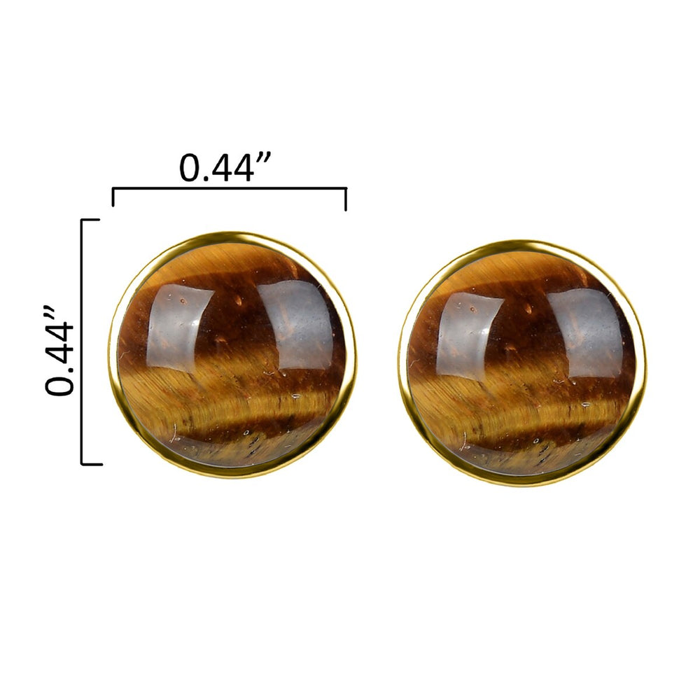 10MM Tiger Eye Stud Earrings in Sterling Silver