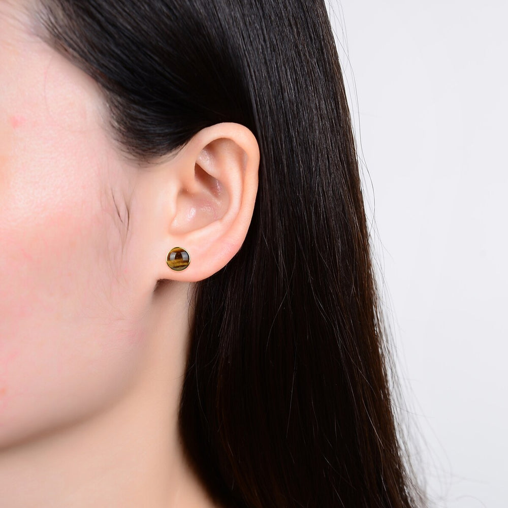 10MM Tiger Eye Stud Earrings in Sterling Silver