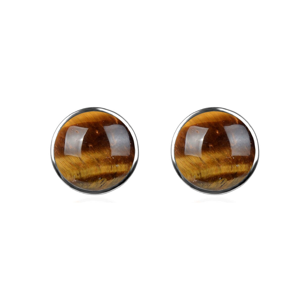 10MM Tiger Eye Stud Earrings in Sterling Silver