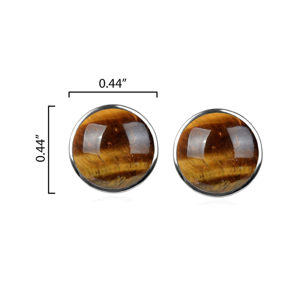 10MM Tiger Eye Stud Earrings in Sterling Silver