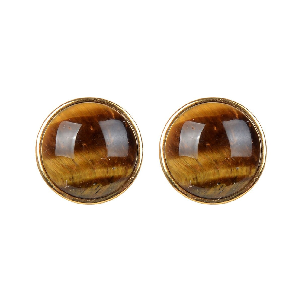 10MM Tiger Eye Stud Earrings in Sterling Silver