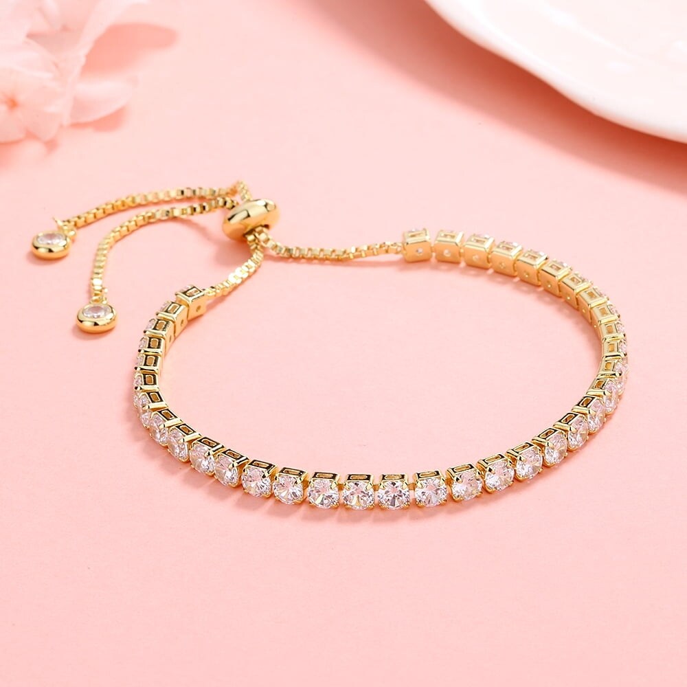 14K Gold Adjustable Tennis Bracelet with Swarovski Crystals