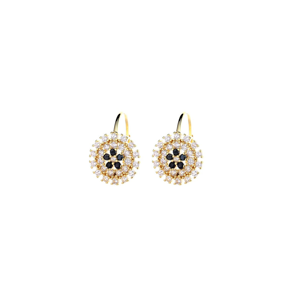 14K Gold Flower Huggie Earrings with Crystals from Swarovski