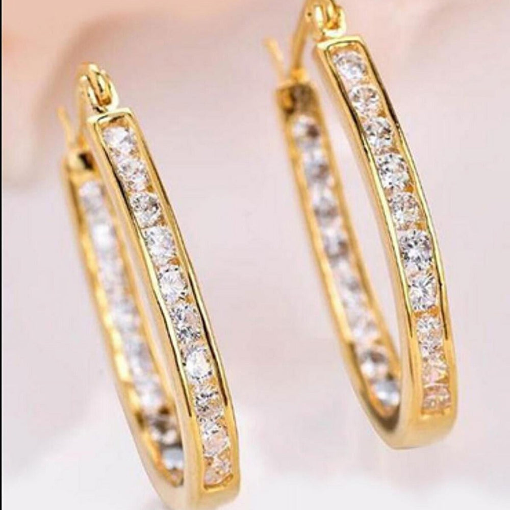 14K Gold In and Out Hoop Earrings with Crystals from Swarovski