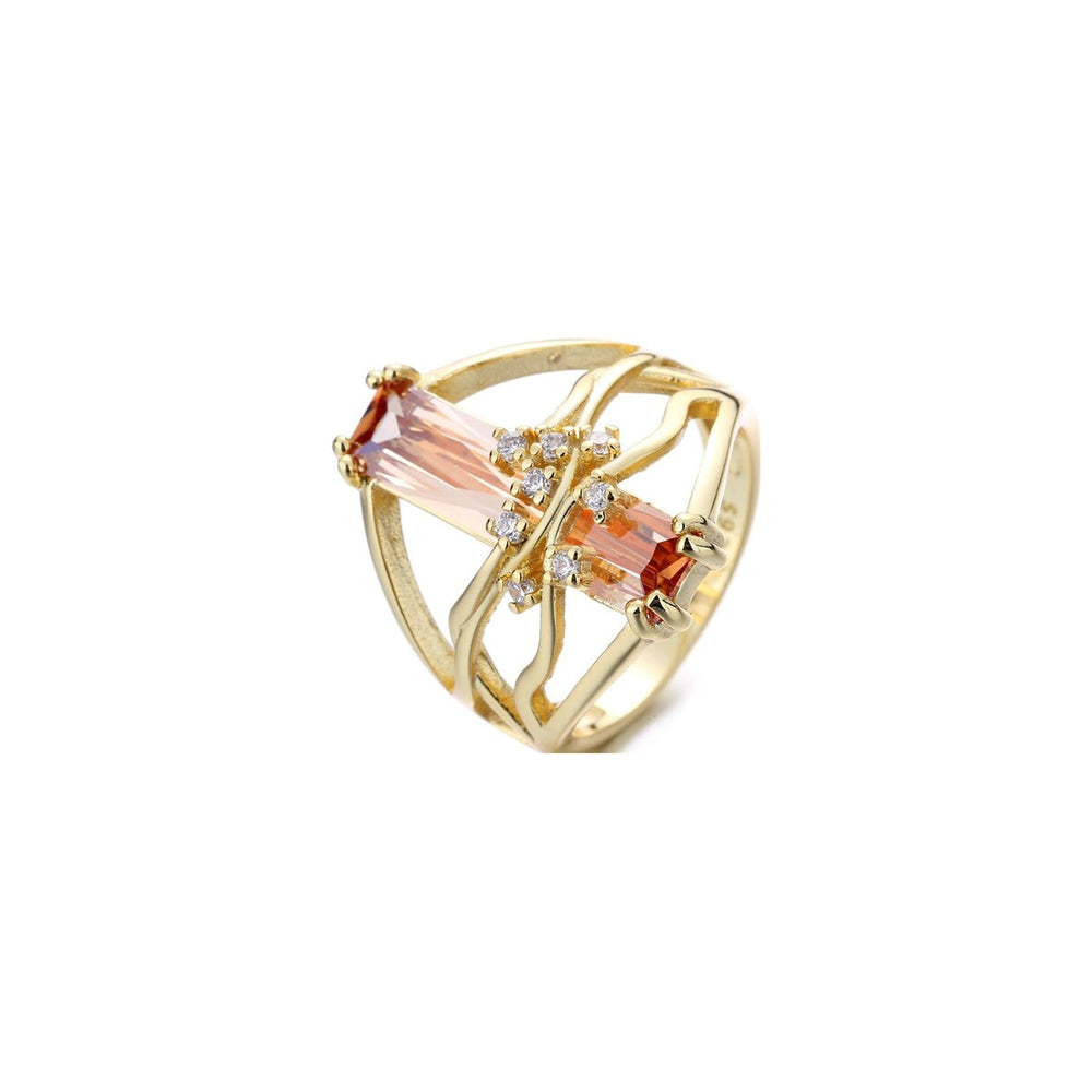 14K Gold Orange Sapphire Tree Branch Ring