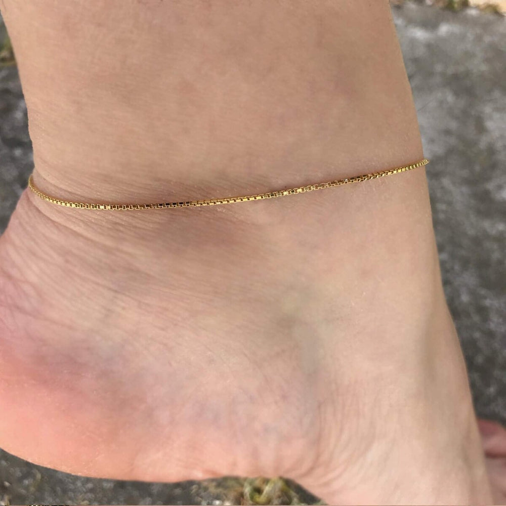 14K Gold Plated Box Chain Anklet - 9.5"