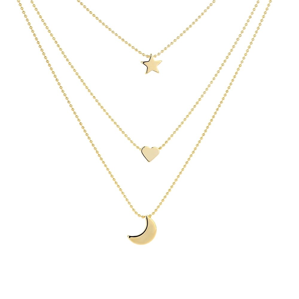 14K Gold Star, Heart & Moon Necklace