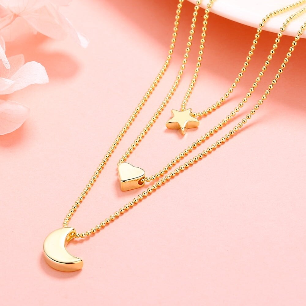 14K Gold Star, Heart & Moon Necklace