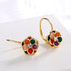 14K Gold and Floral Leverback Earrings with Crystals from Swarovski