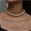 14" Imitation Pearl Beaded Choker Necklace - White