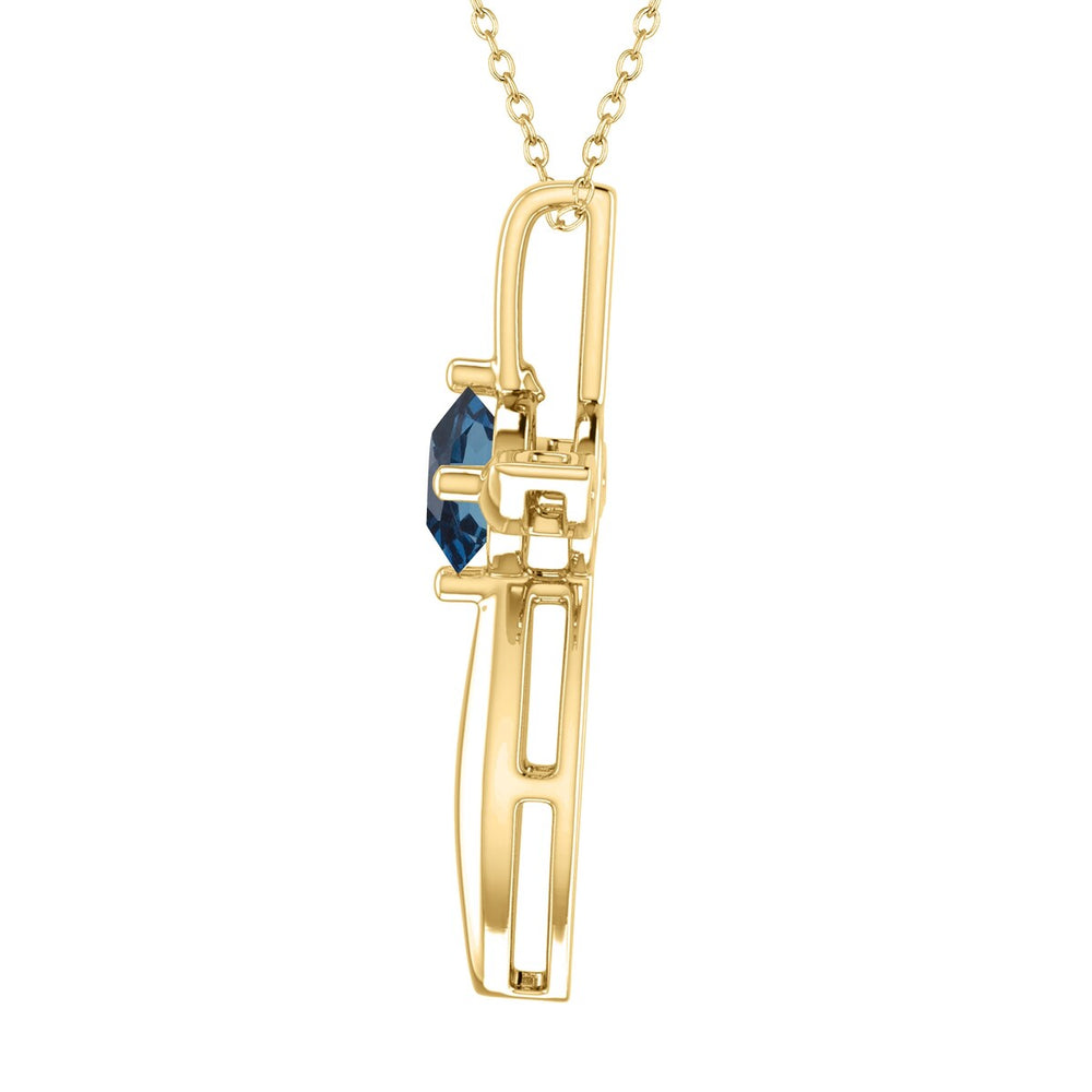 18K Gold Over Sterling Silver Natural London Blue Topaz Cross Pendant