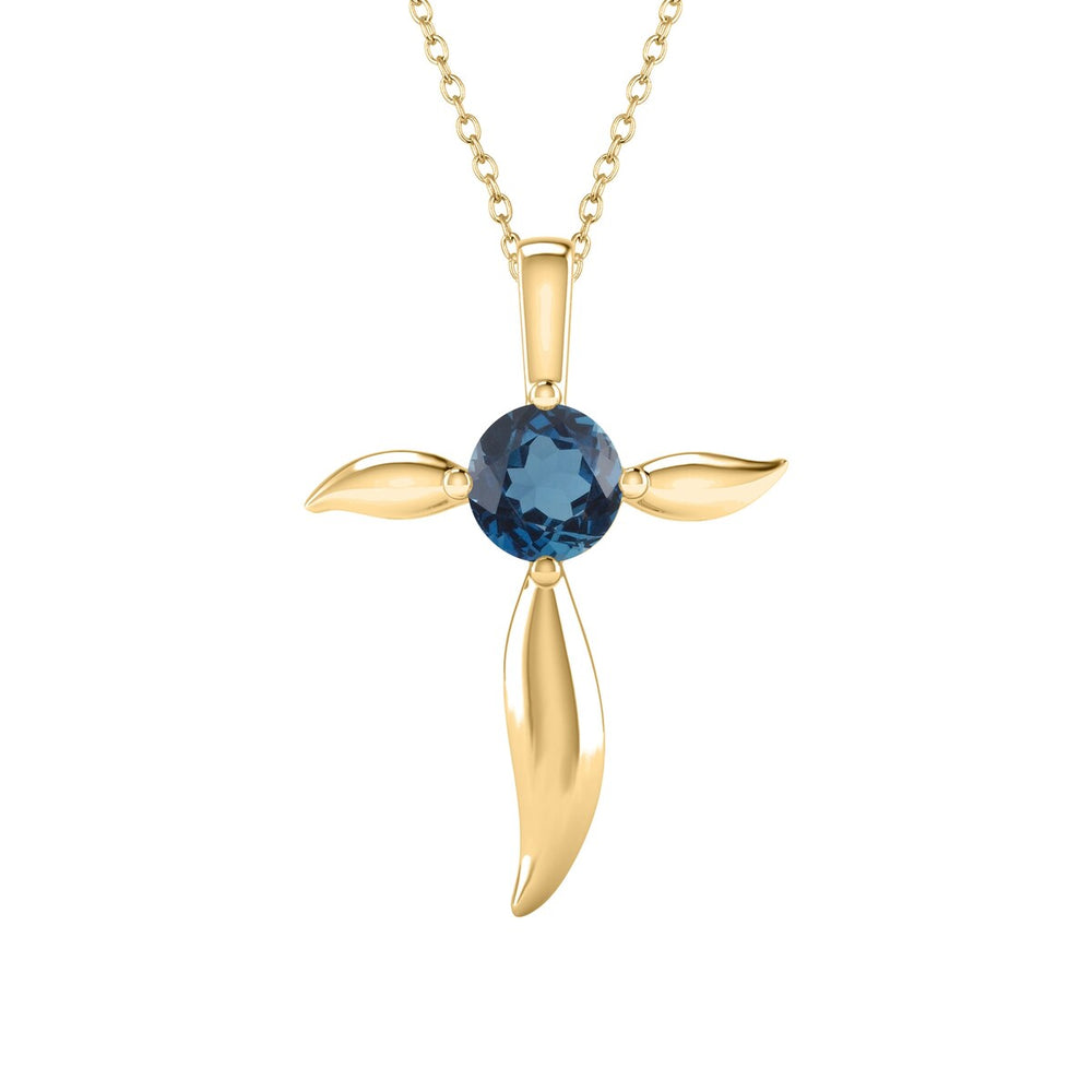 18K Gold Over Sterling Silver Natural London Blue Topaz Cross Pendant