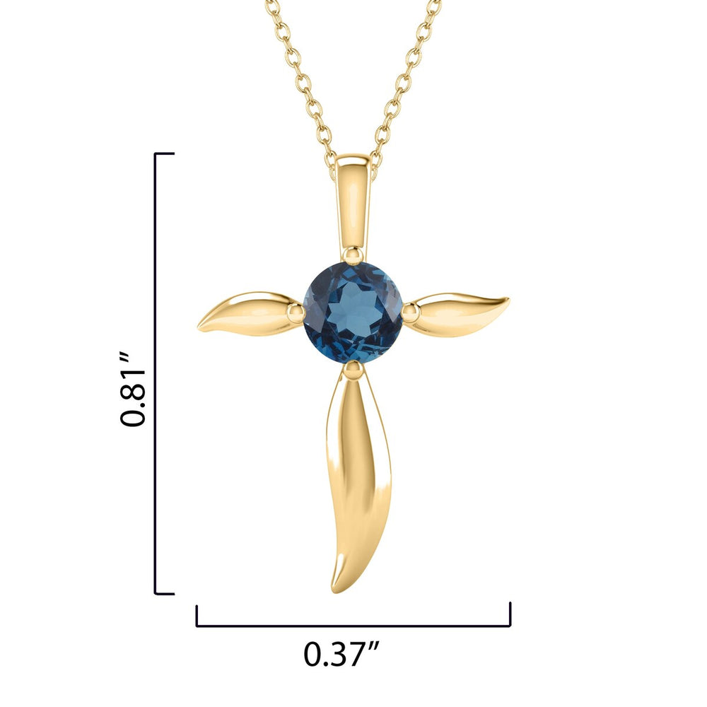 18K Gold Over Sterling Silver Natural London Blue Topaz Cross Pendant