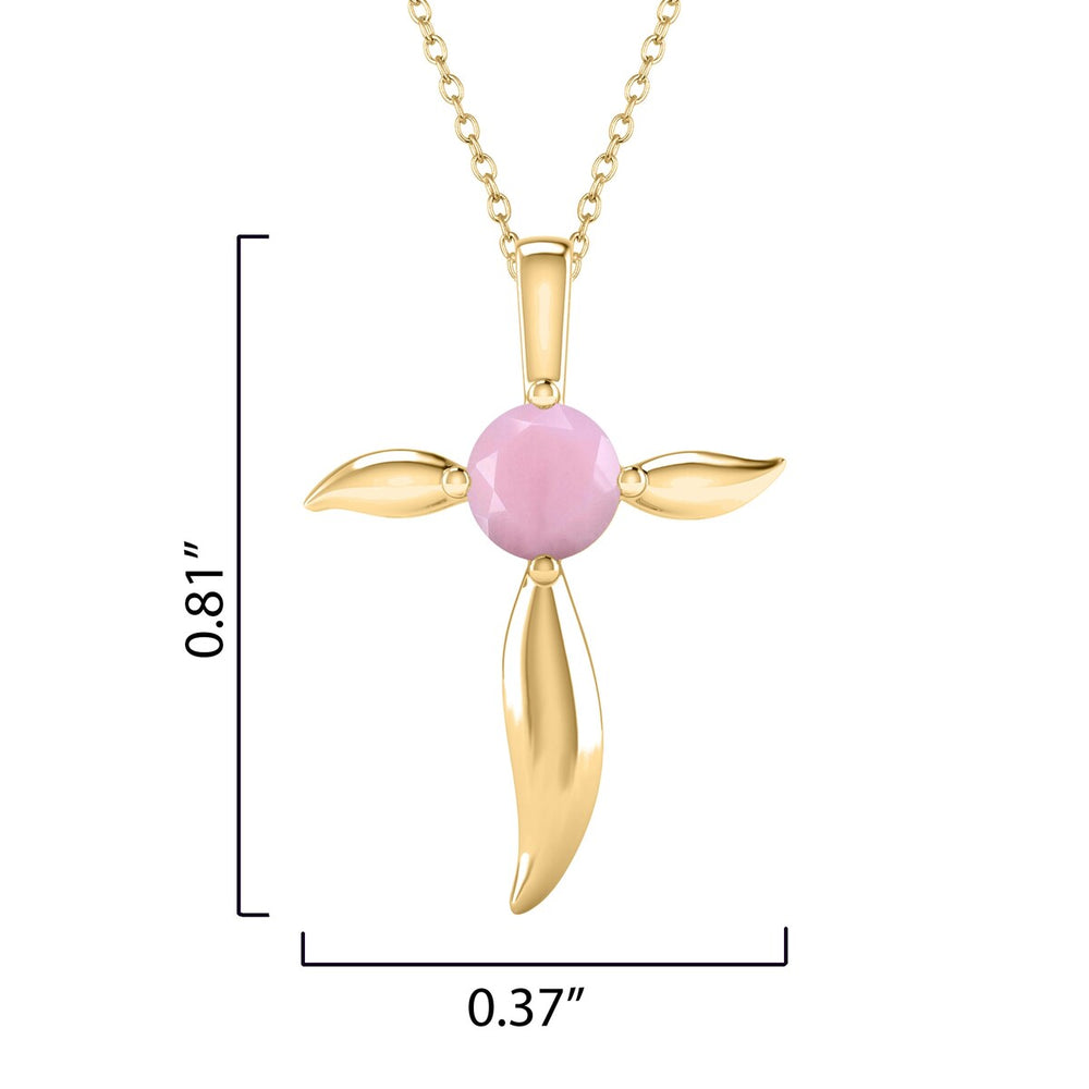 18K Gold Over Sterling Silver Natural Pink Opal Cross Pendant