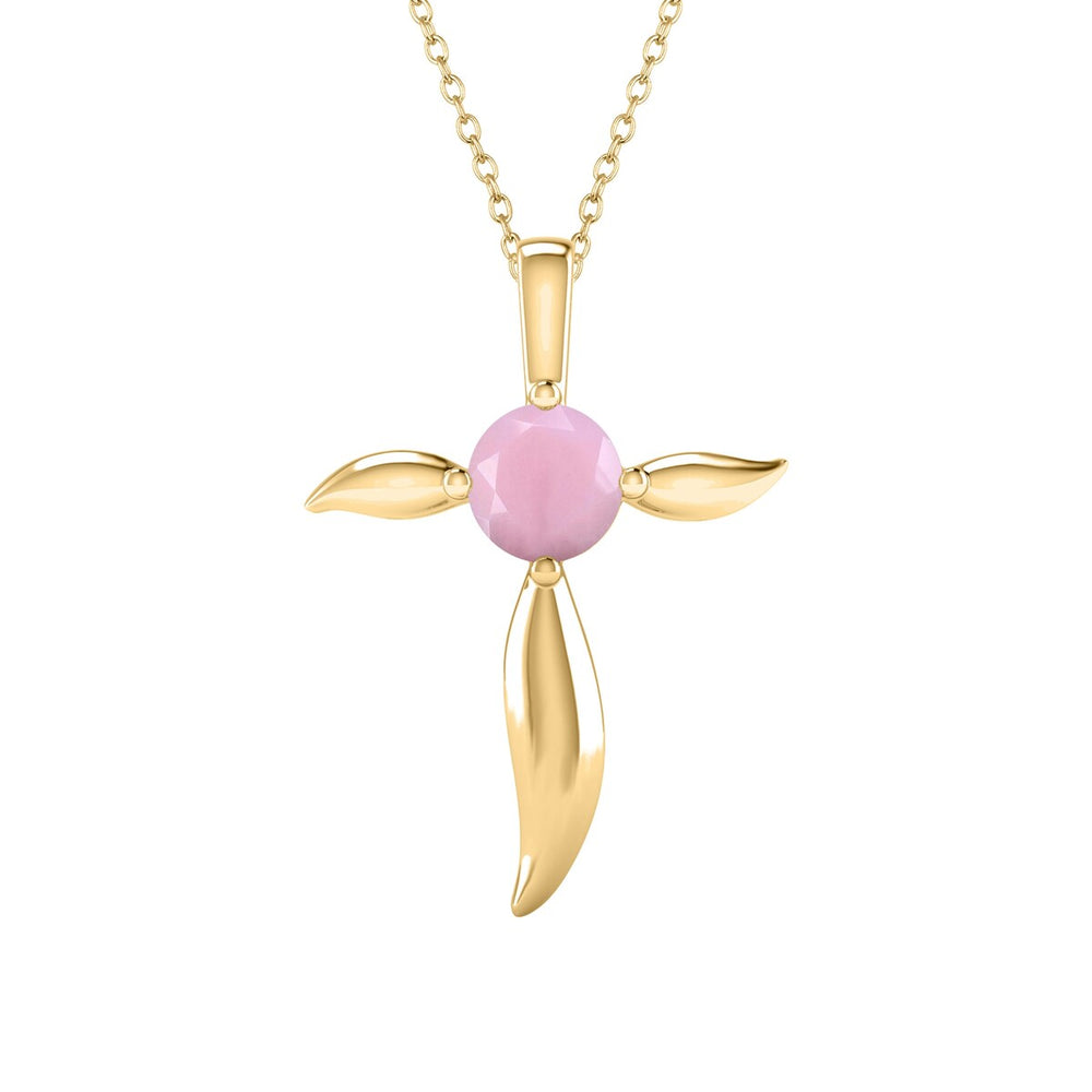 18K Gold Over Sterling Silver Natural Pink Opal Cross Pendant