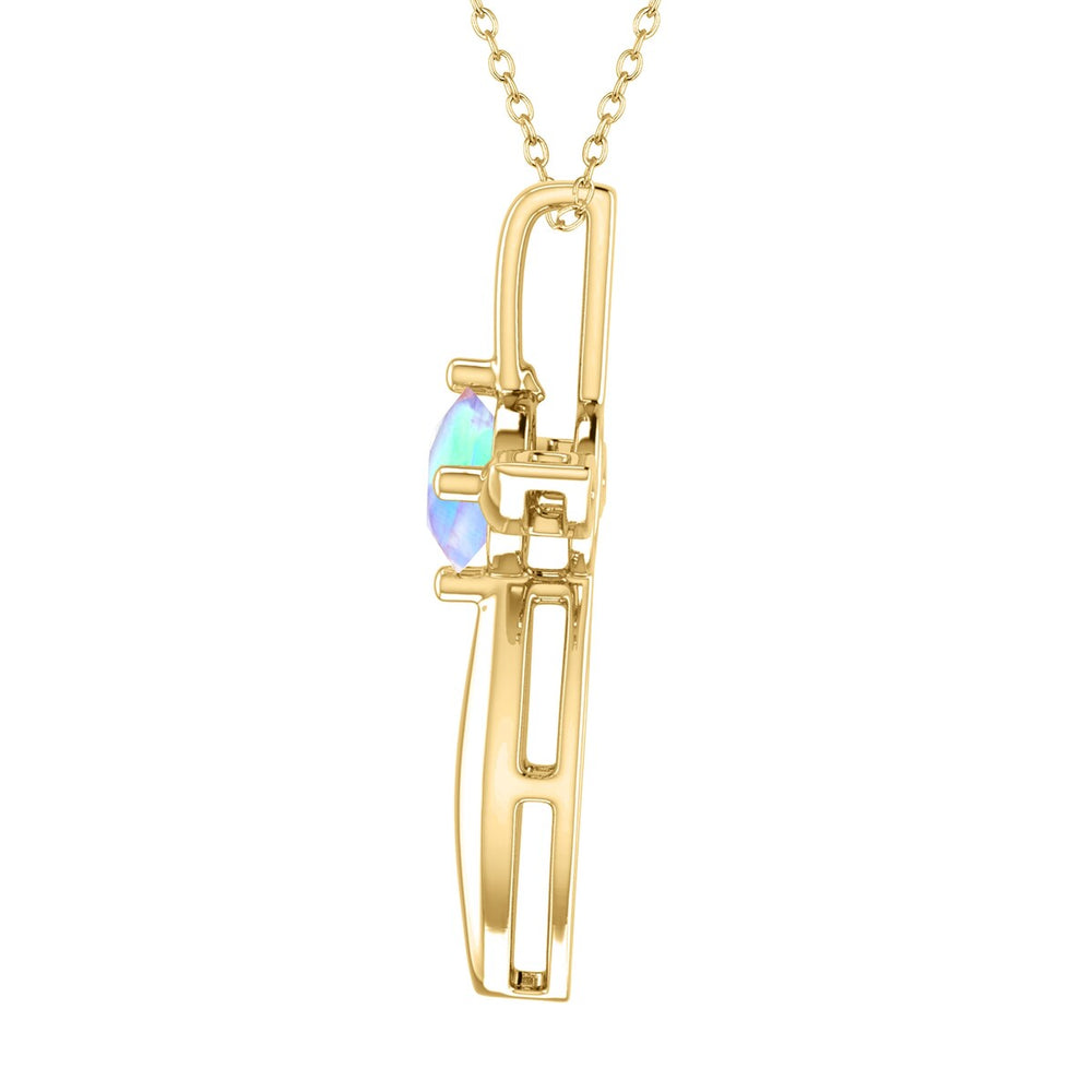 18K Gold Over Sterling Silver Natural Rainbow Moonstone Cross Pendant