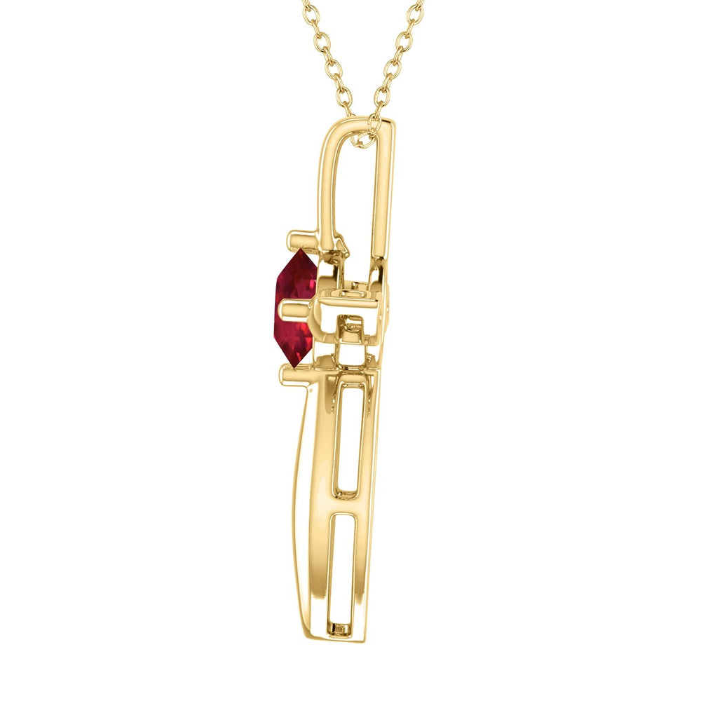 18K Gold Over Sterling Silver Ruby Cross Pendant