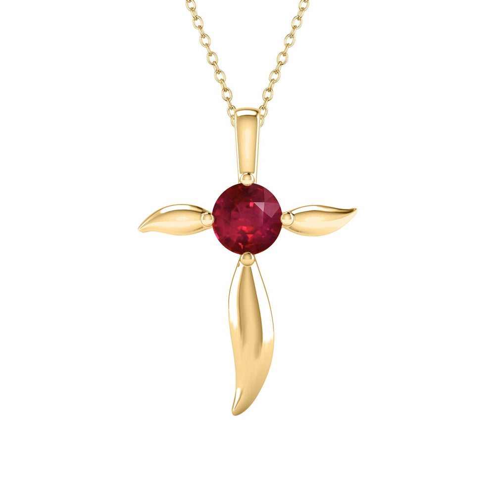 18K Gold Over Sterling Silver Ruby Cross Pendant