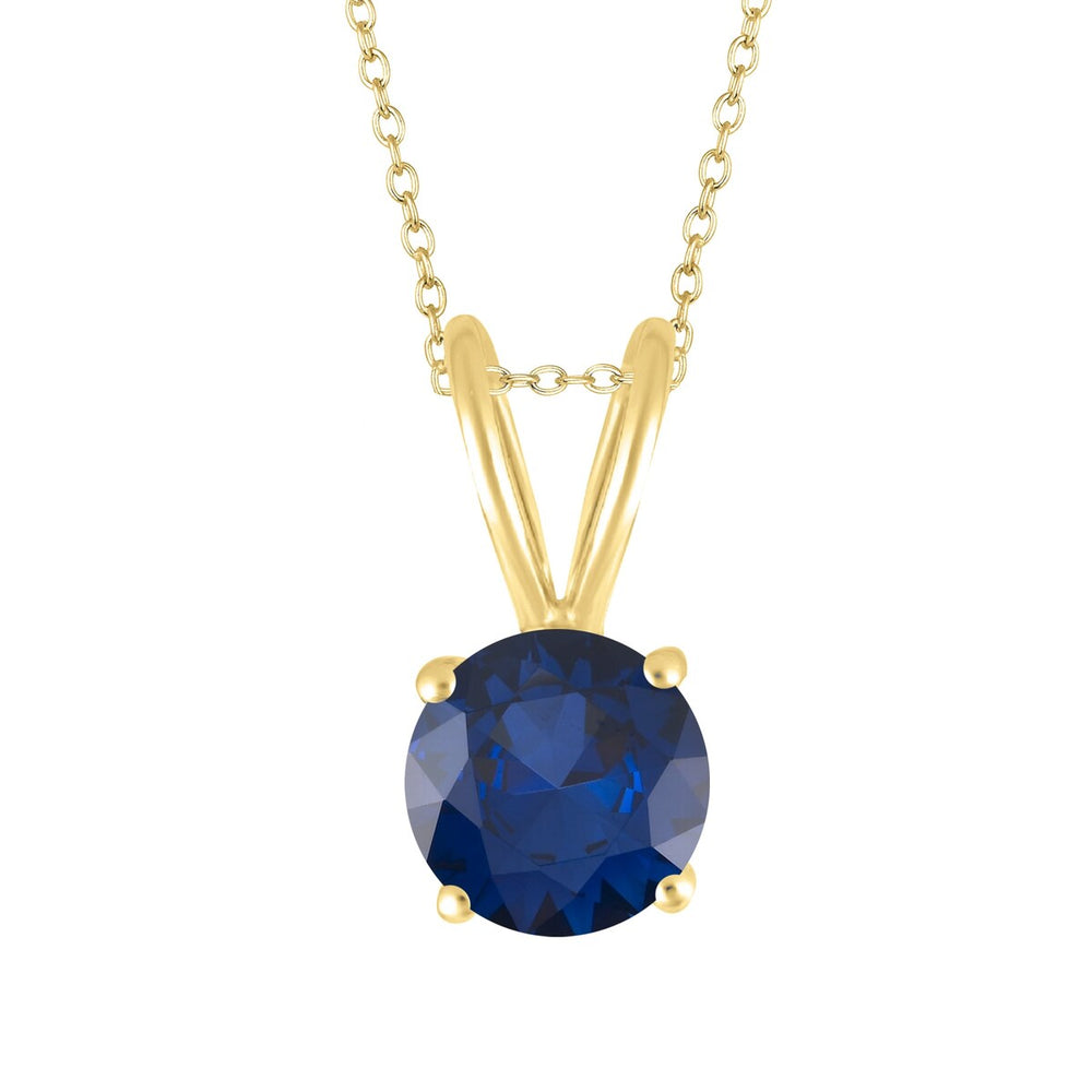 Gold Over Sterling Silver with Blue Sapphire Solitaire Pendant