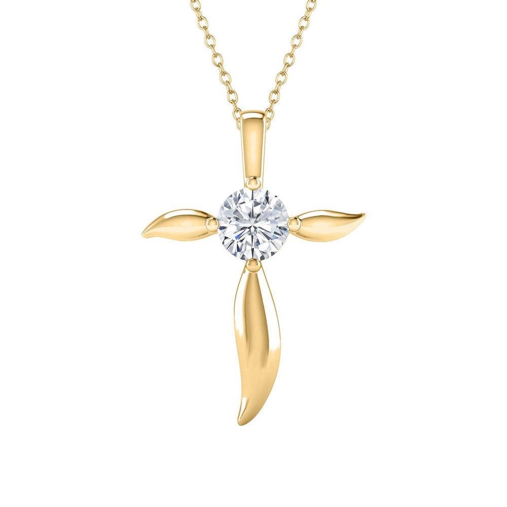 18K Gold Plated 0.80ct Moissanite Solitaire Cross Pendant Necklace