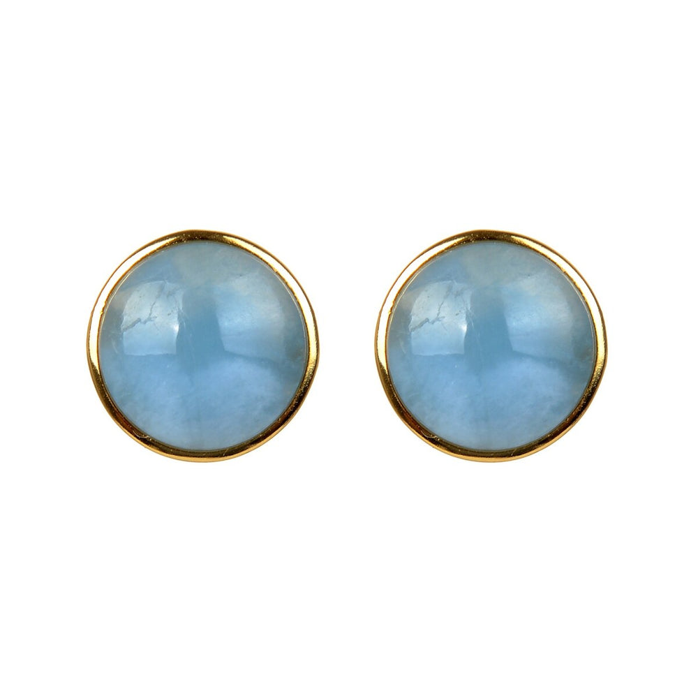 18K Gold Plated 10MM Natural Aquamarine Stud Earrings