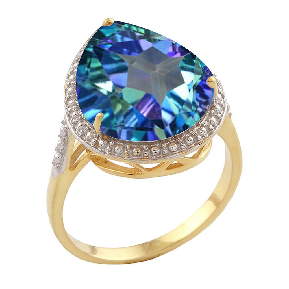 18K Gold-Plated Blue Topaz Sterling Silver Tear Drop Ring