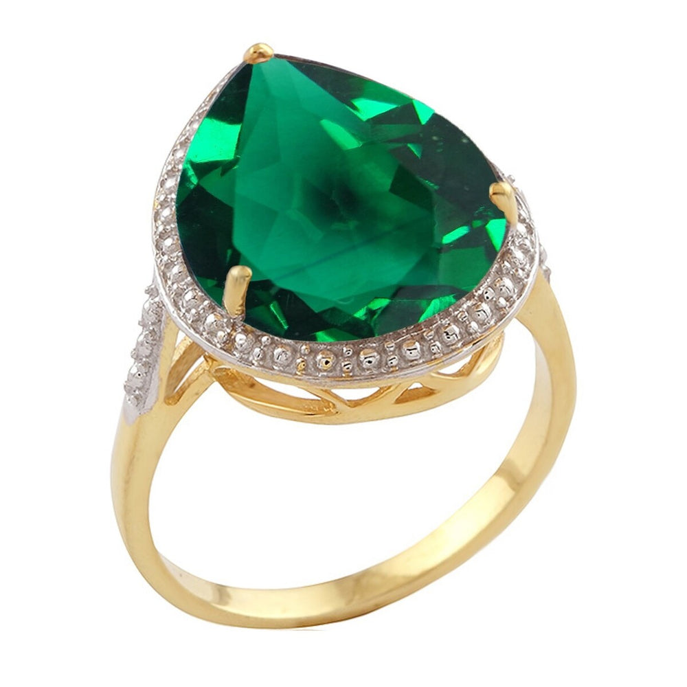 18K Gold-Plated Emerald Sterling Silver Tear Drop Ring