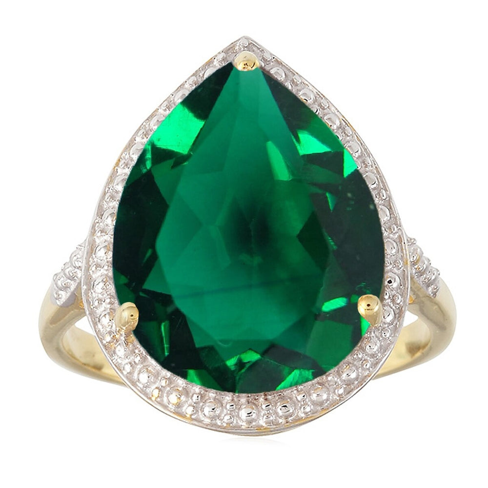 18K Gold-Plated Emerald Sterling Silver Tear Drop Ring