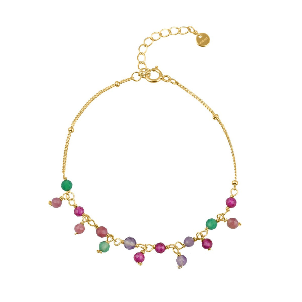 18K Gold-Plated Multi-Gemstone Bead Bracelet