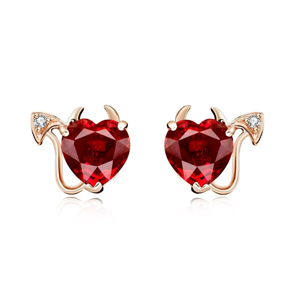 18K Gold Plated and Ruby Stud Devil Earrings