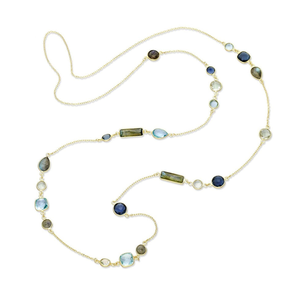 18K Goldtone Plated Sterling Silver Gemstone & Blue Topaz Geometric Long Station Chain Necklace- AG Sterling - White