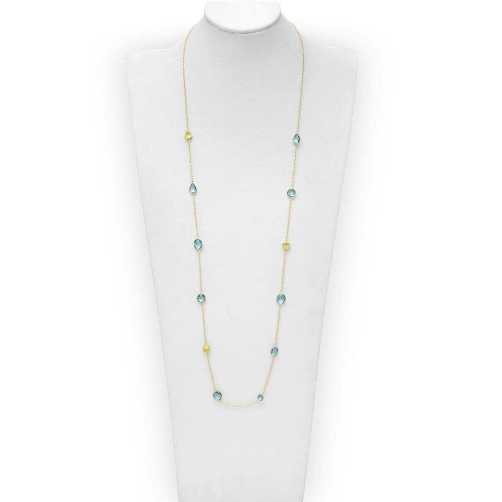 18K Goldtone Plated Sterling Silver Long Dainty Sky Blue Topaz Station Chain Necklace - AG Sterling - White