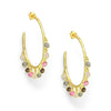 18K Goldtone Plated Sterling Silver Pink & Grey CZ Mix Clustered Hoop Earrings- AG Sterling