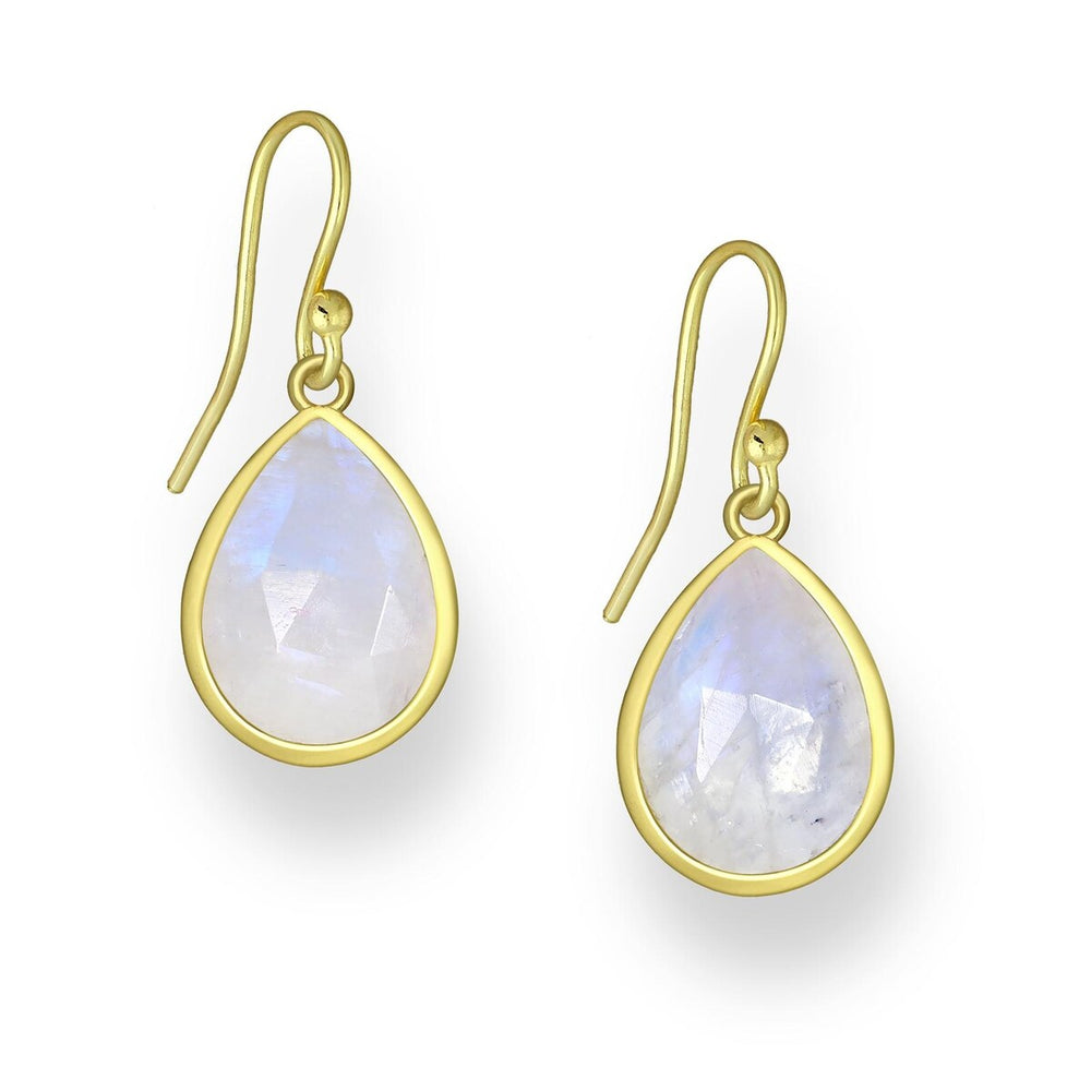 18K Goldtone Plated Sterling Silver Rainbow Moonstone Teardrop Drop Earrings- AG Sterling