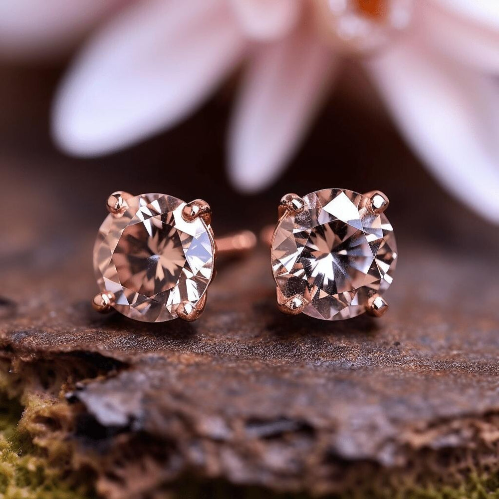 18K Rose Genuine Morganite Stud Earrings